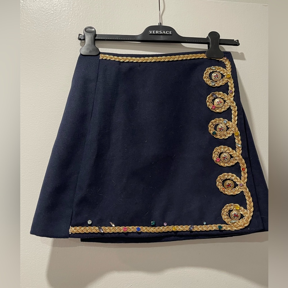 Storets Navy Blue wrap‎ around Skirt with Gold Accents